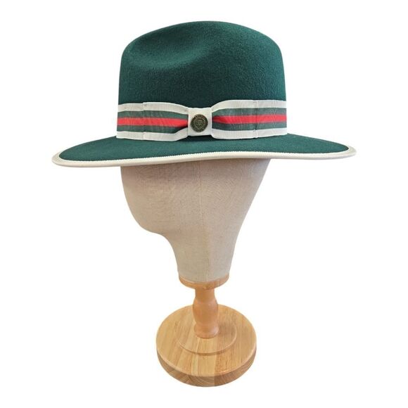 MEN'S BRUNO CAPELO WESLEY GREEN MULTI WIDE BRIM PINCH FRONT FEDORA HAT. WE-979. - Picture 2 of 9